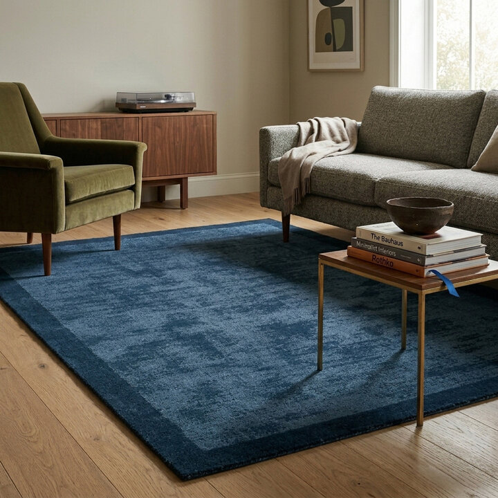 Kurzflor Teppich - Lucien Border Blau