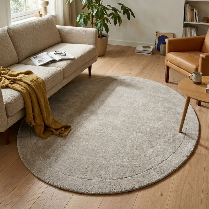 Wollteppich Rund - Isara Border Creme