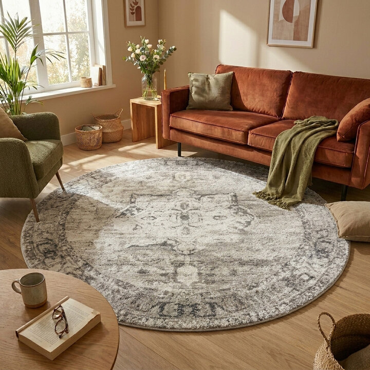 Teppich rund vintage - Kyra Medaillon Creme