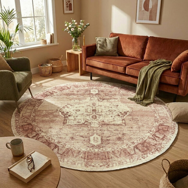 Teppich rund vintage - Kyra Medaillon Rosa
