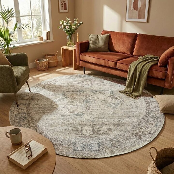 Teppich rund vintage - Kyra Medaillon Taupe