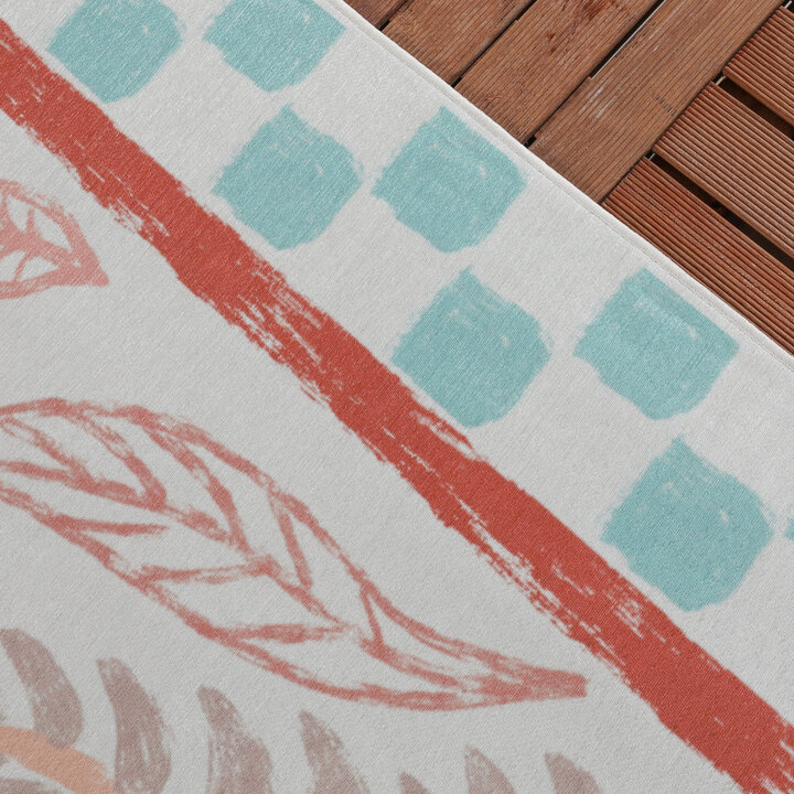 Outdoor-Teppich - Oasis Leaves Blau Rot - 2