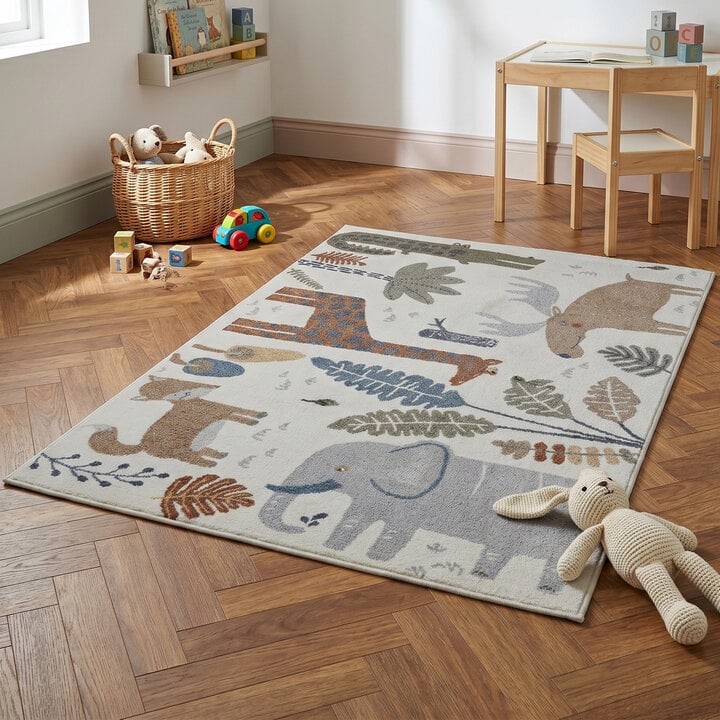 Waschbarer Kinderteppich - Mace Animals Creme - 5