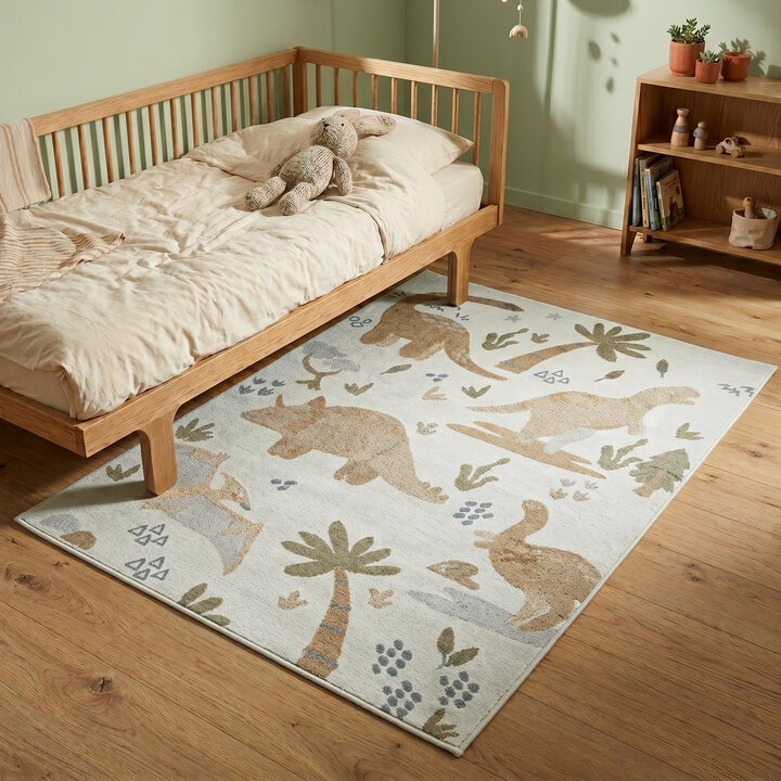 Waschbarer Kinderteppich - Mace Dino Creme