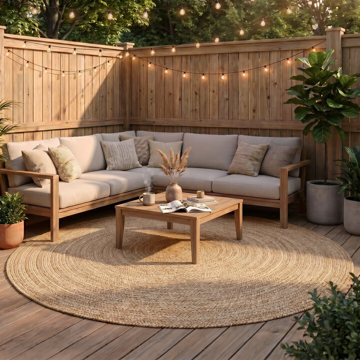 In- & Outdoor Jute Teppich Rund - Bali Braun