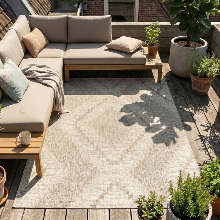 In- & Outdoor Jute Teppich - Atlas Diamond Braun Creme