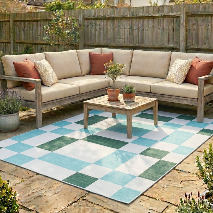 Retro In- & Outdoorteppich - Pop Cubes Grün