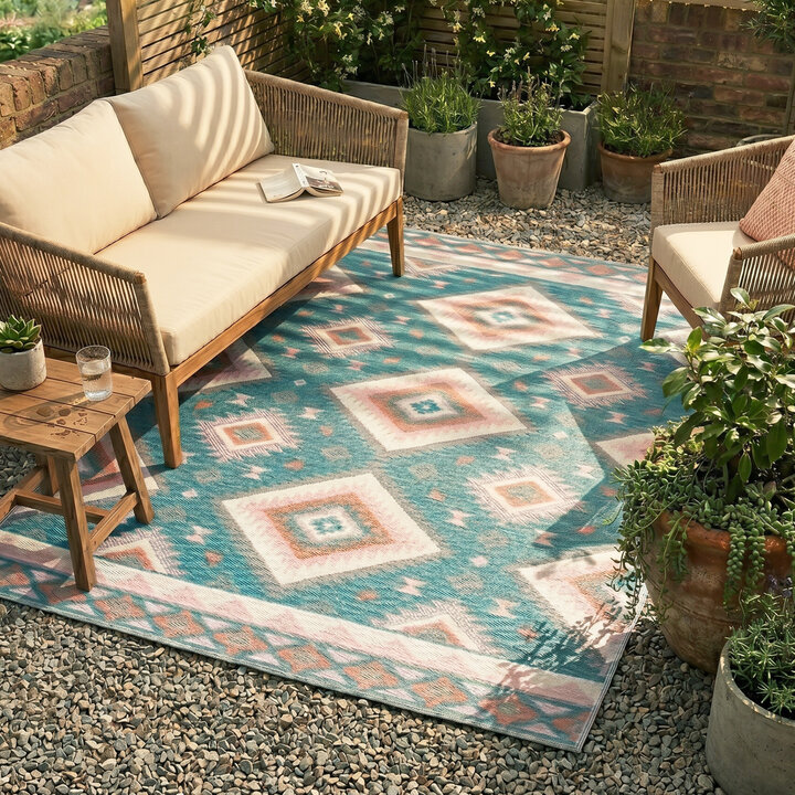 Outdoor Teppich Boho - Vedra Aztec Blau