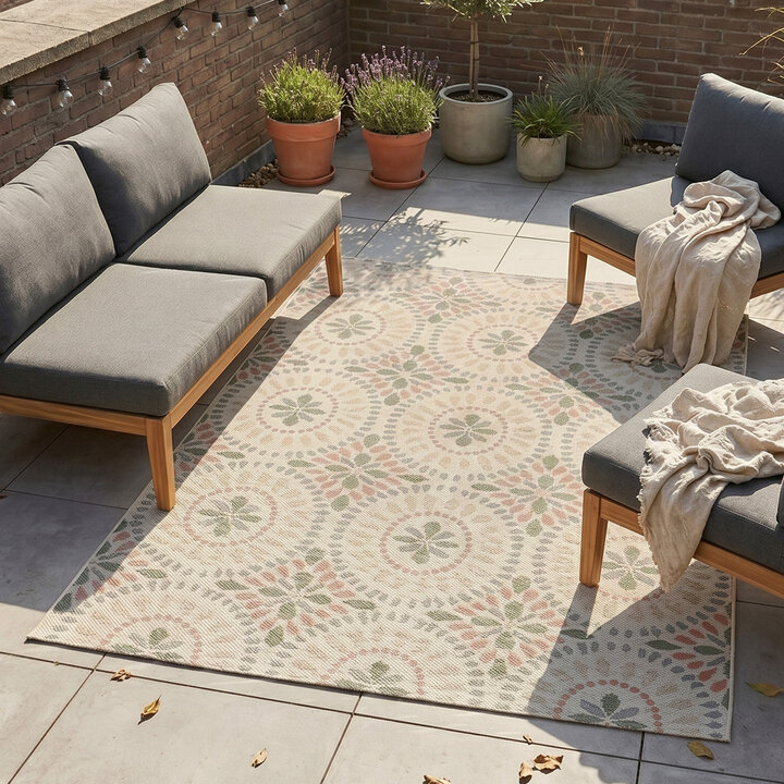 In- & Outdoor Teppich - Ranch Mandala Beige