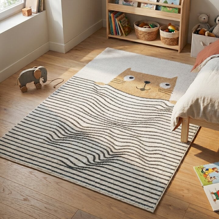 Waschbarer Kinderteppich - Ravi Cat Bunt