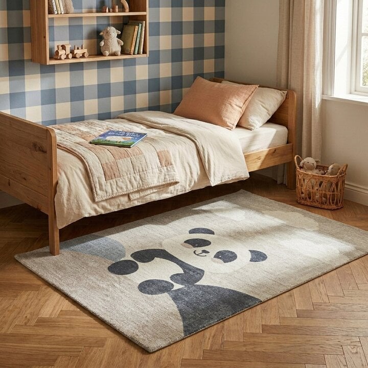 Kinderzimmer Teppich - Balou Panda Schwarz/Weiß