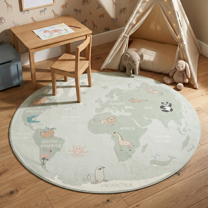 Kinderteppich Rund - Globe Mint