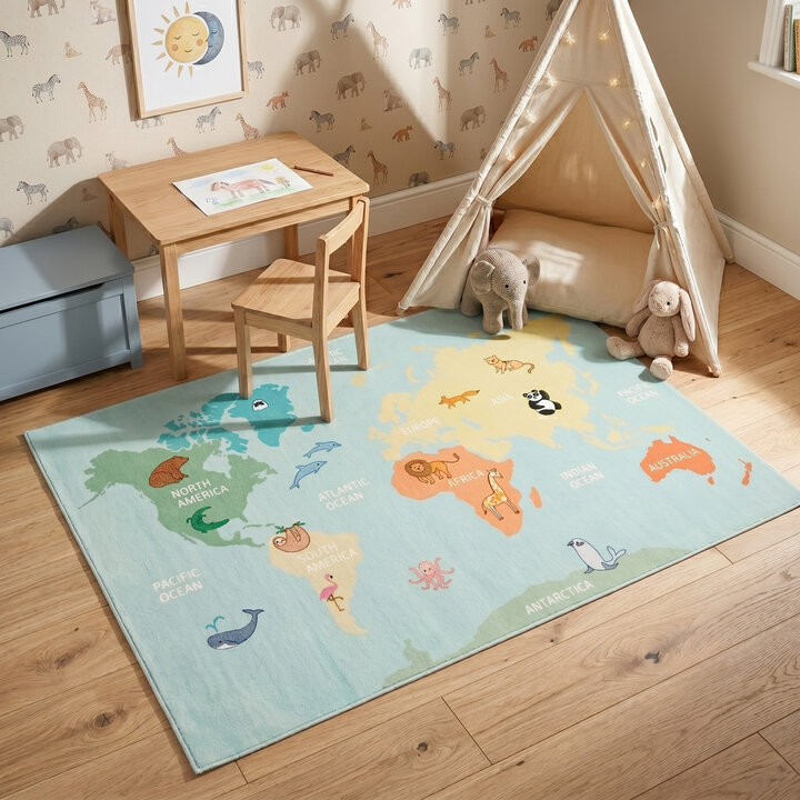 Kinderteppich - Globe Hellblau