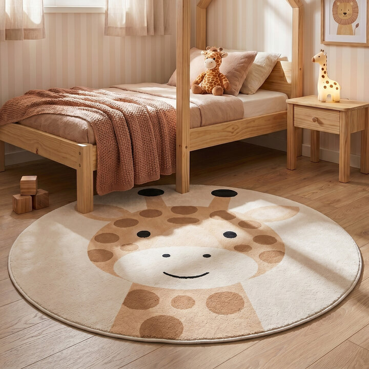 Waschbarer Spielteppich Rund - Sammy Giraffe Beige