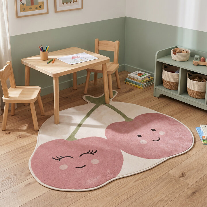 Waschbarer Kinderteppich - Berry Kirschen Rot