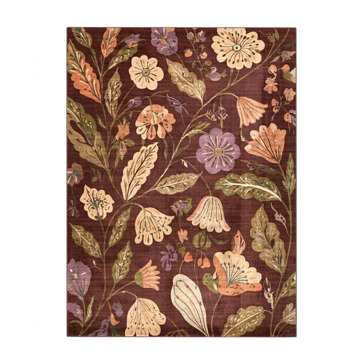Waschbarer Teppich - Misty Flowers Braun - 1