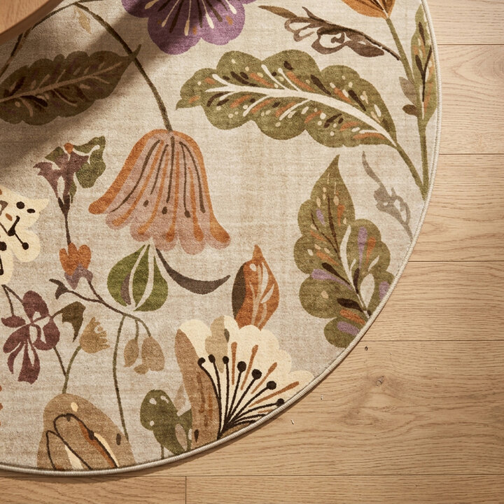 Waschbarer Teppich Rund - Misty Flowers Creme - 3