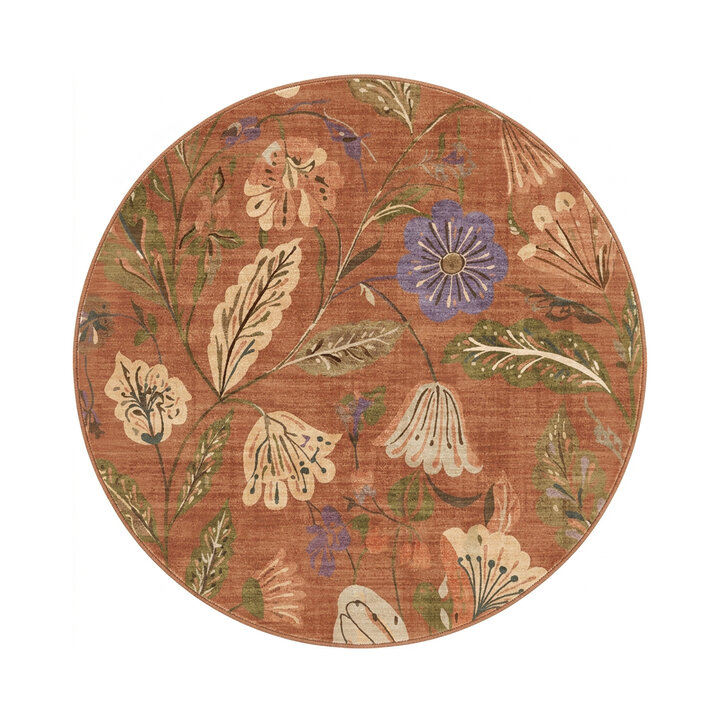 Waschbarer Teppich Rund - Misty Flowers Terrakotta - 1