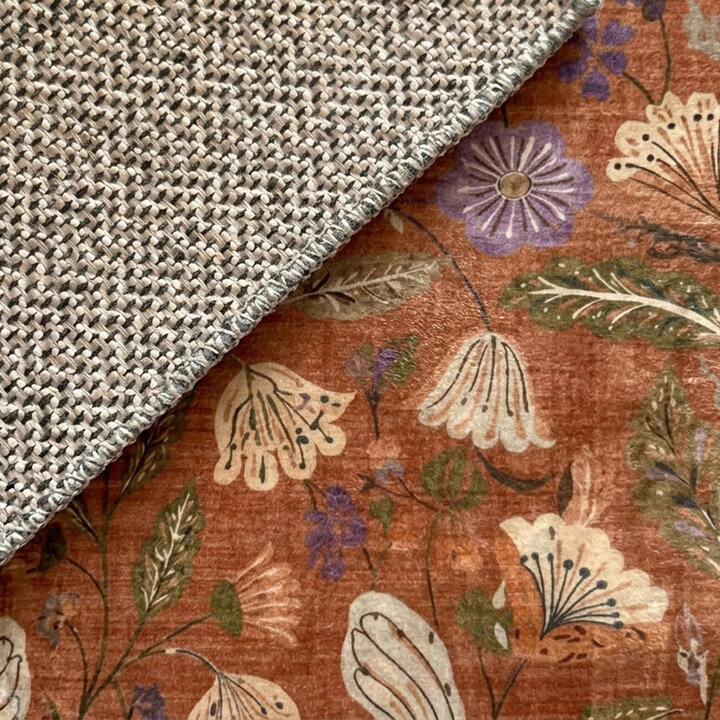 Waschbarer Teppich Rund - Misty Flowers Terrakotta - 4