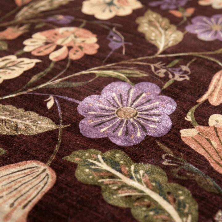 Waschbarer Teppich Rund - Misty Flowers Braun  - 2