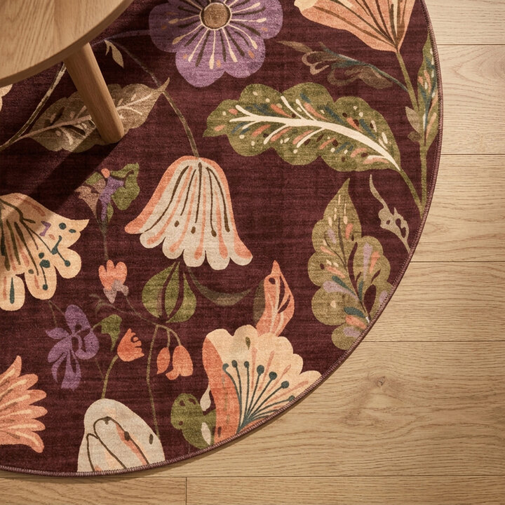 Waschbarer Teppich Rund - Misty Flowers Braun  - 3