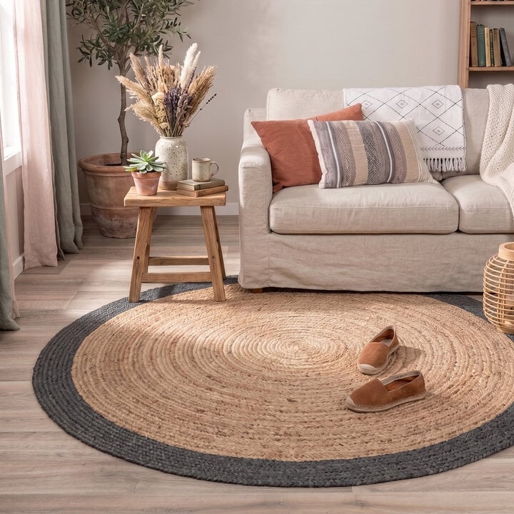 Jute Teppich Rund - Fair Natur Schwarz