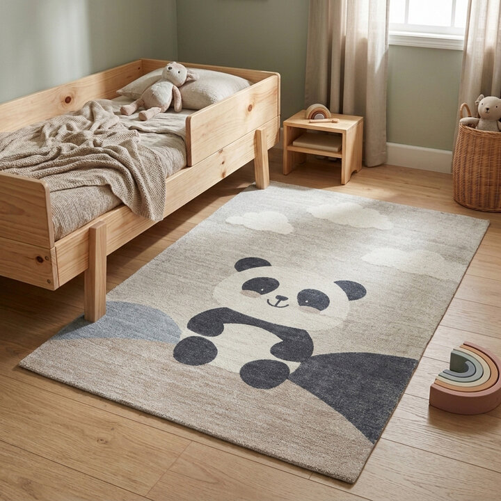 Kinderzimmer Teppich - Balou Panda Schwarz/Weiß