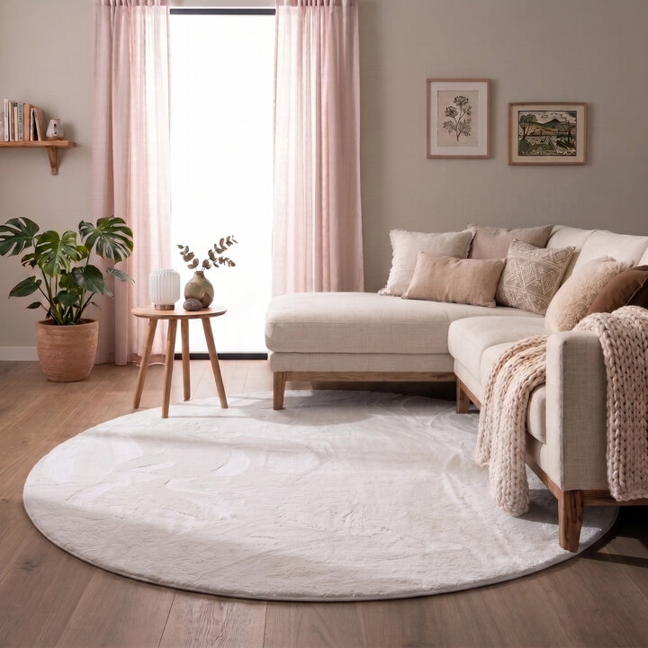 Flauschiger Teppich Rund - Cozy Weiß