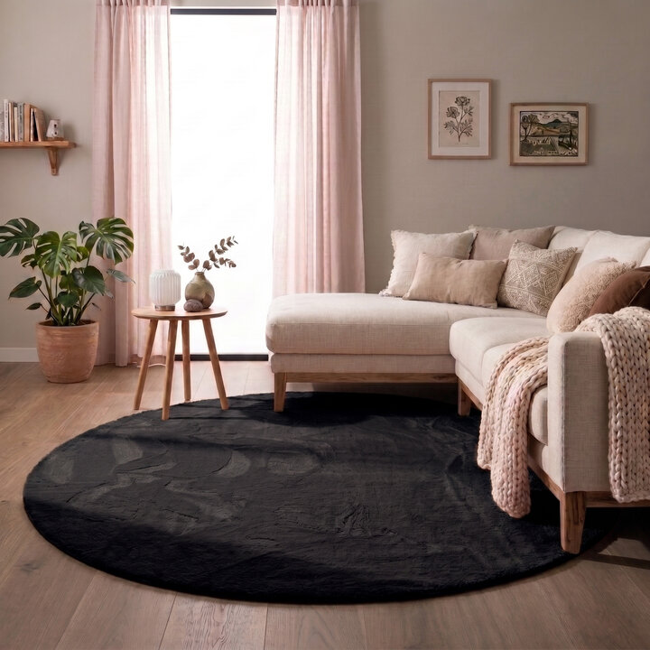Flauschiger Teppich Rund - Cozy Schwarz 
