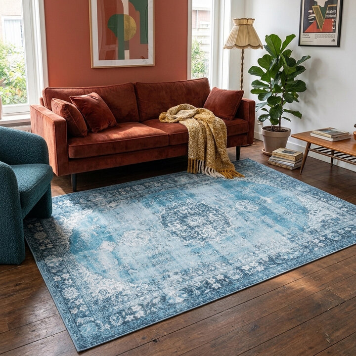 Teppich Vintage - Estate Medaillon Hellblau