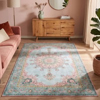 Teppich Vintage - Lily Medaillon Hellblau Türkis