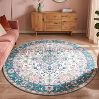 Teppich Vintage Rund - Lily Oriental Blau Rosa