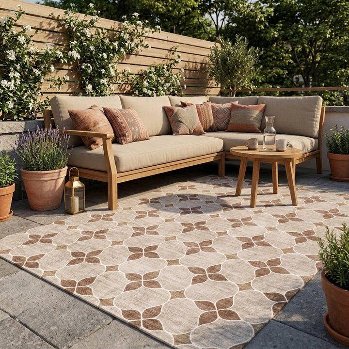 Geometrischer Outdoor Teppich - Mosaic Dot Terra