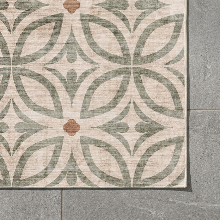 Geometrischer Outdoor Teppich - Mosaic Petal Grün - 3