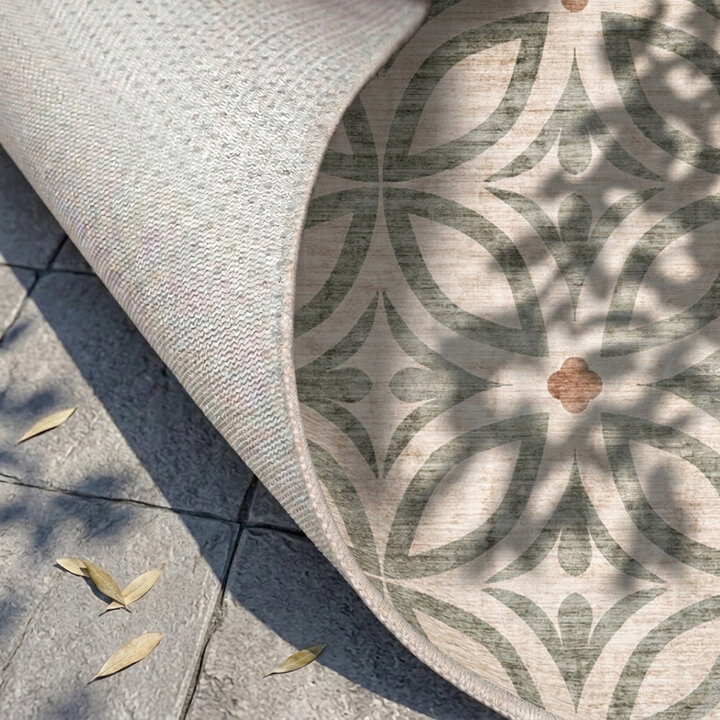 Geometrischer Outdoor Teppich - Mosaic Petal Grün - 4