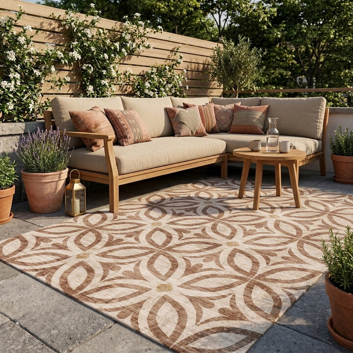 Geometrischer Outdoor Teppich - Mosaic Petal Terra