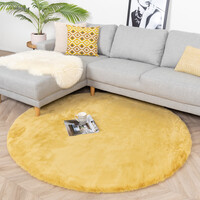 Hochflor Teppich Rund - Comfy Gelb 
