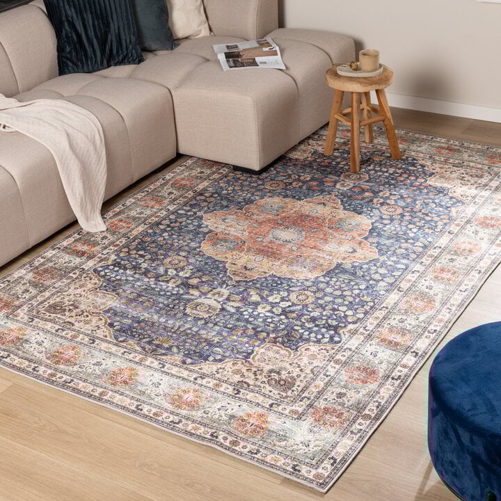 In- & Outdoor Teppich Vintage - Kairo Medaillon Dunkelblau Terra